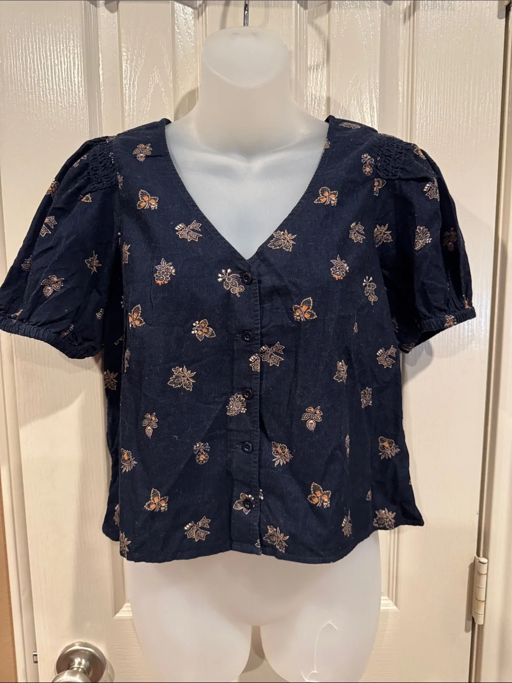 Madewell Navy Corduroy Button Font Blouse. Sz Small